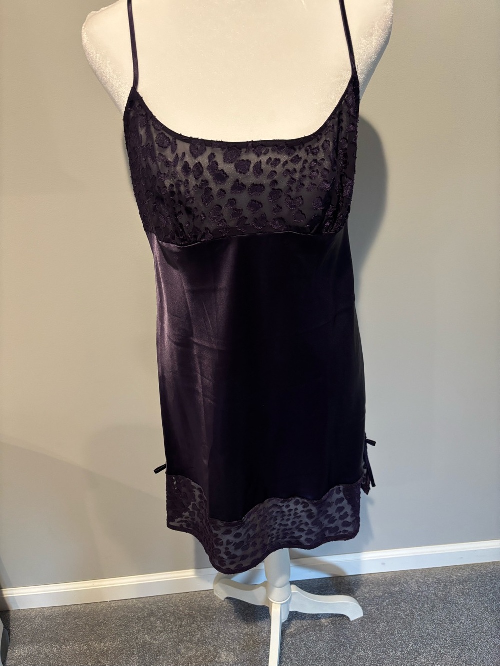 Silky Leopard-Trim Slip Dress - Purple